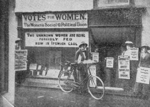 Ipswich Votes for women shop with bicycle